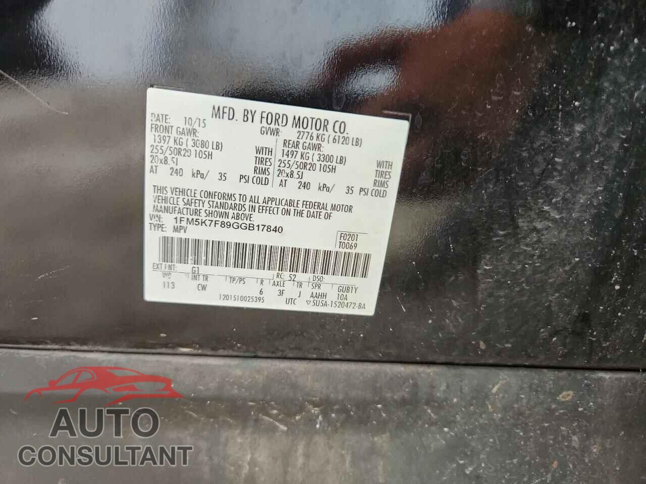 FORD EXPLORER 2016 - 1FM5K7F89GGB17840