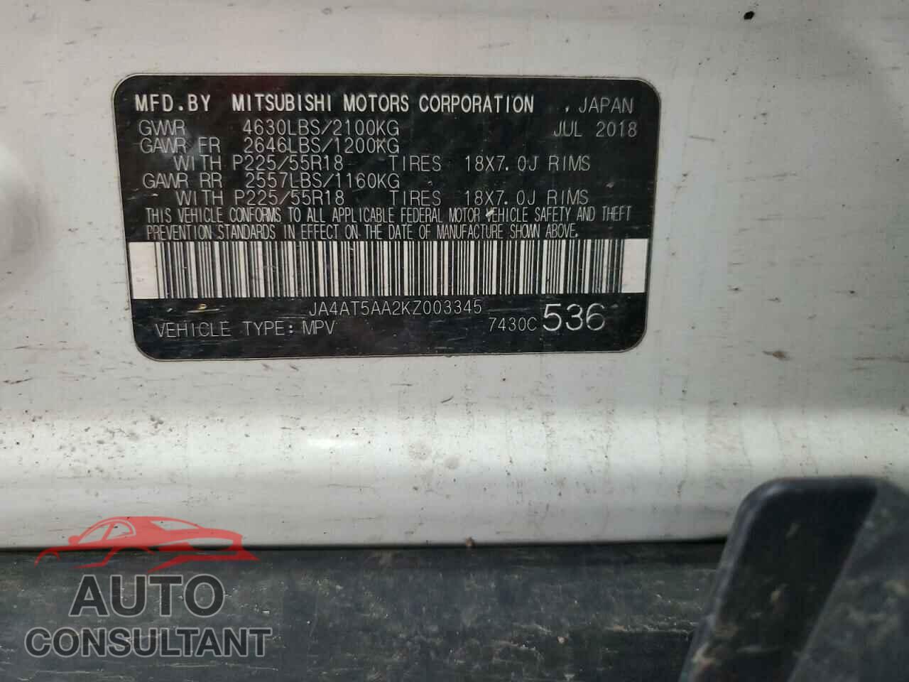 MITSUBISHI ECLIPSE 2019 - JA4AT5AA2KZ003345