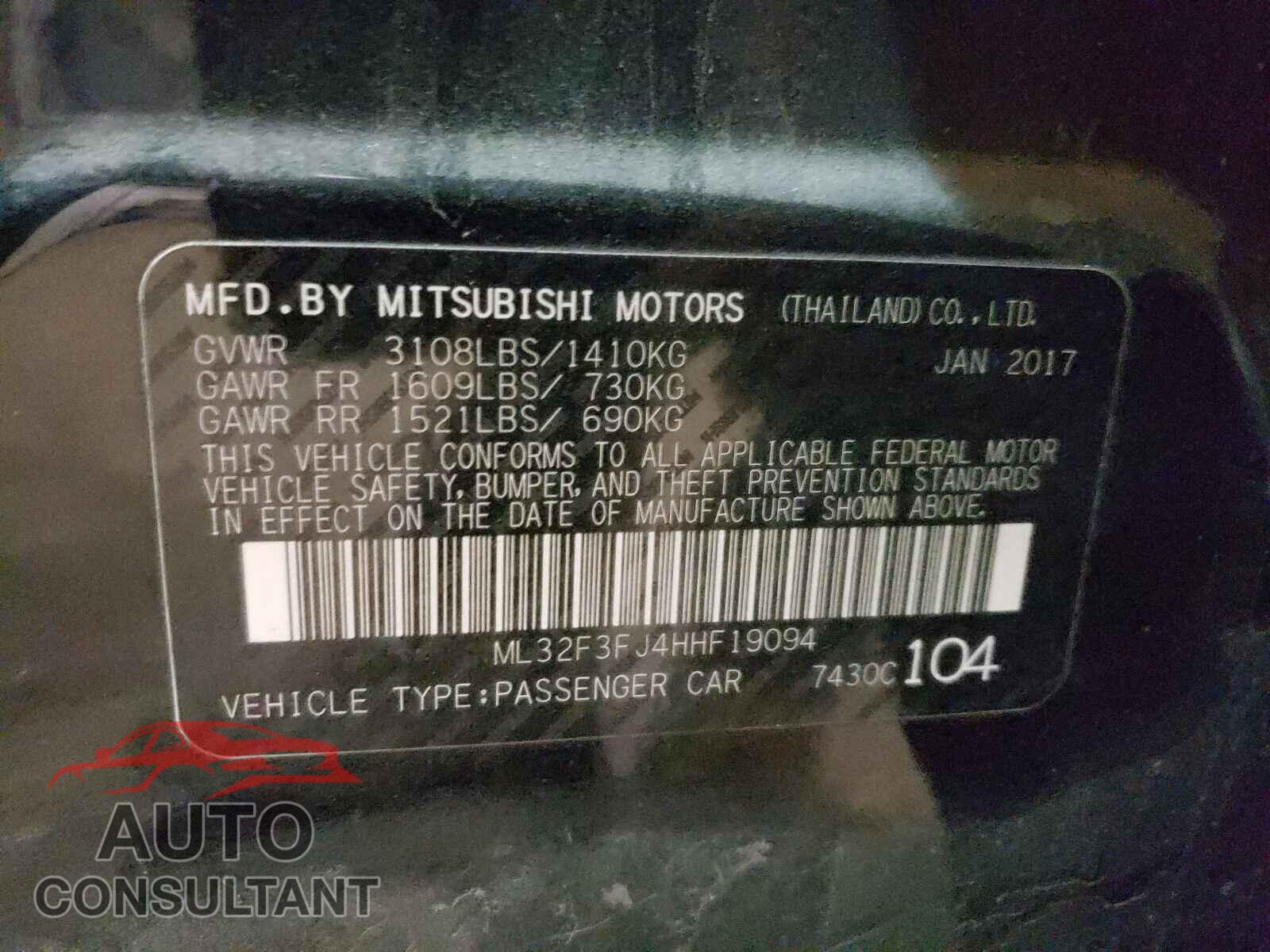 MITSUBISHI MIRAGE 2017 - ML32F3FJ4HHF19094