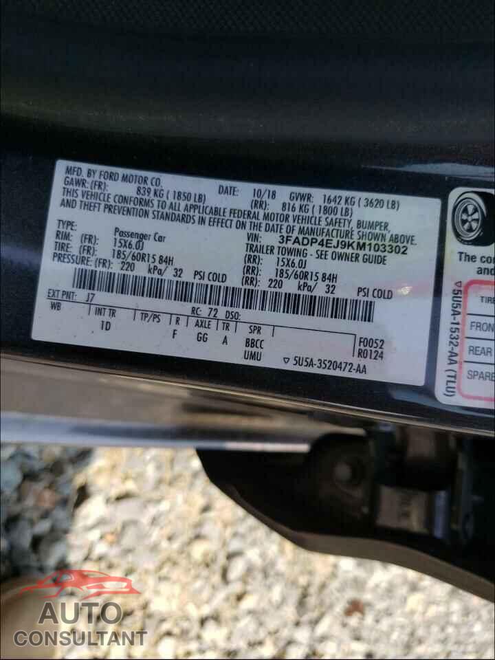 FORD FIESTA 2019 - 3FADP4EJ9KM103302