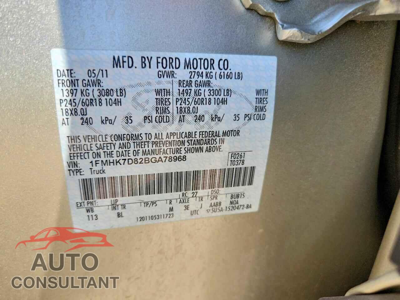 FORD EXPLORER 2011 - 1FMHK7D82BGA78968