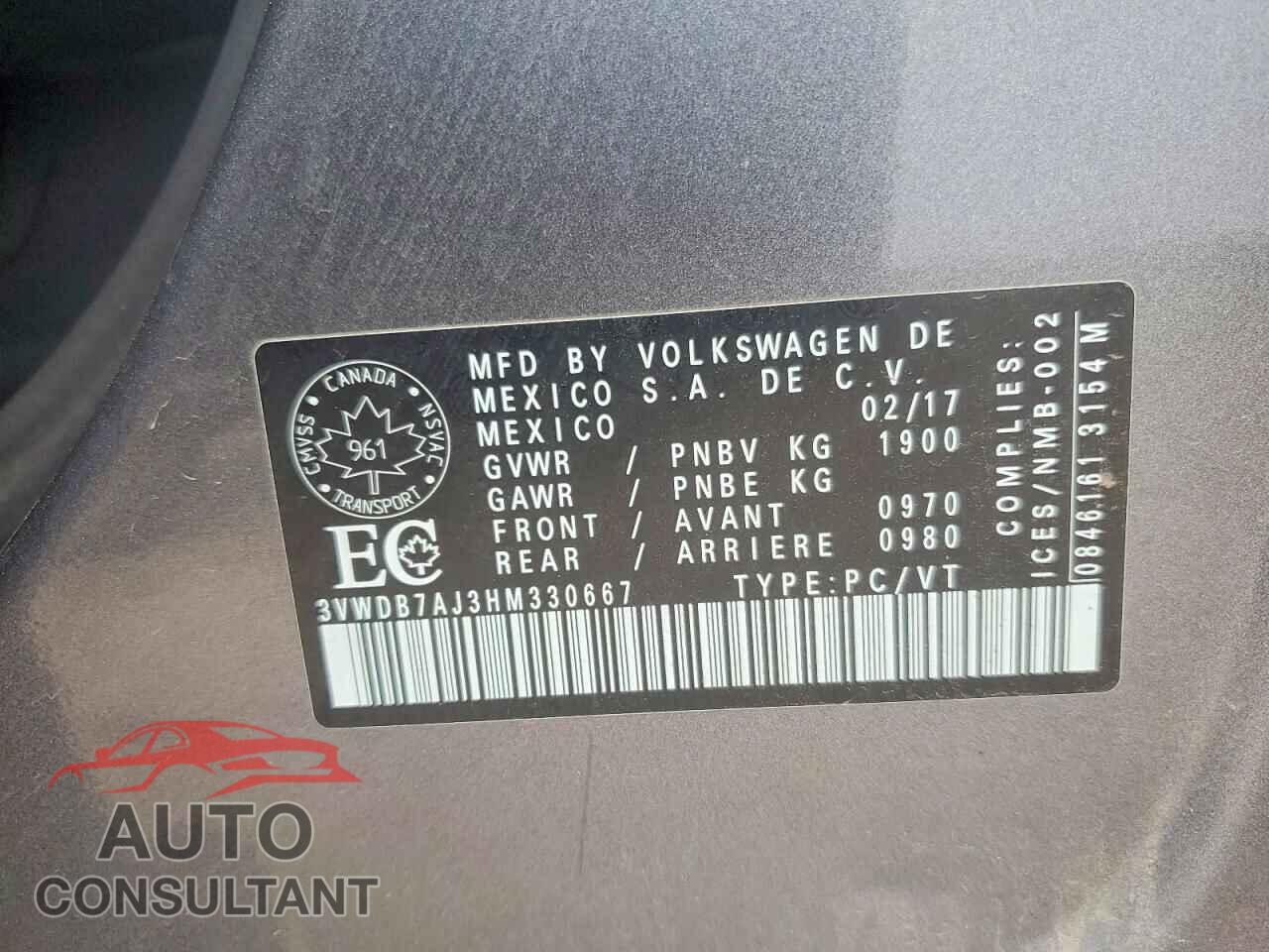 VOLKSWAGEN JETTA 2017 - 3VWDB7AJ3HM330667