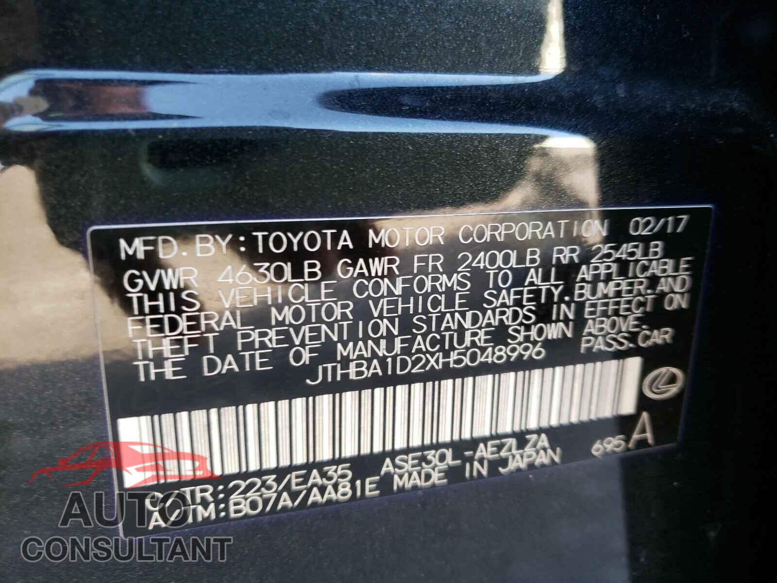LEXUS IS 2017 - JTHBA1D2XH5048996