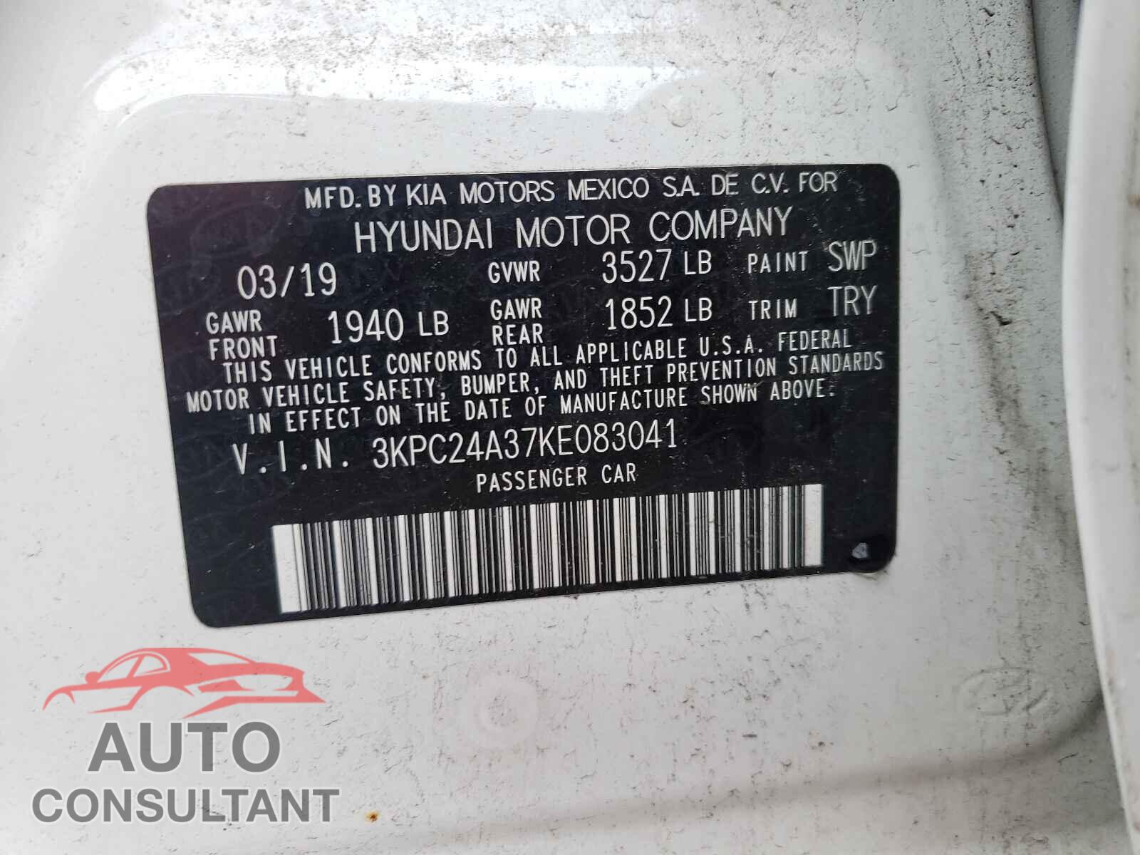 HYUNDAI ACCENT 2019 - 3KPC24A37KE083041
