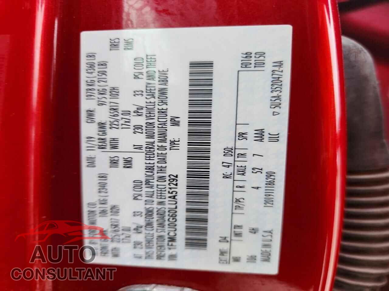 FORD ESCAPE 2020 - 1FMCU0G60LUA51292