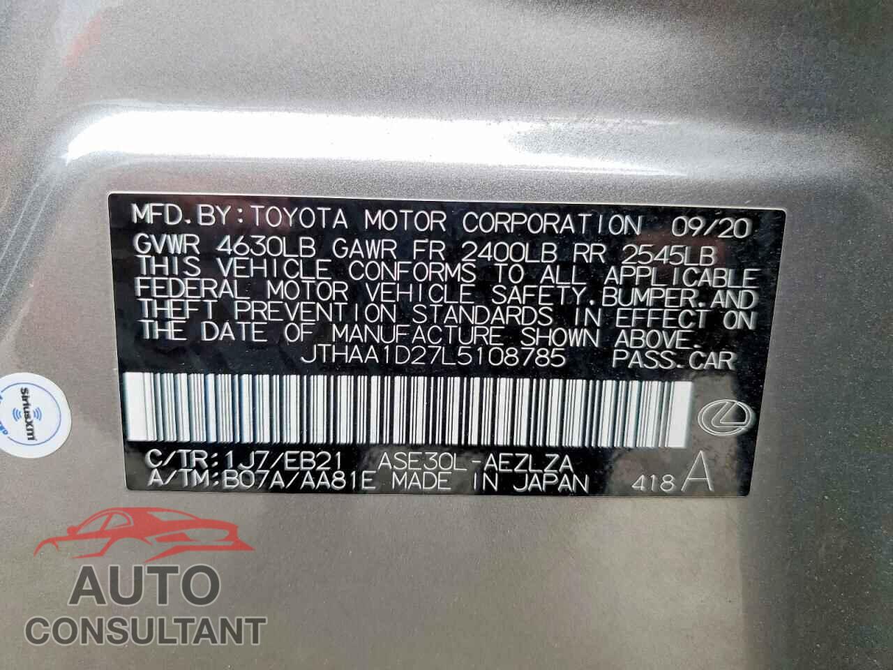 LEXUS IS 2020 - JTHAA1D27L5108785