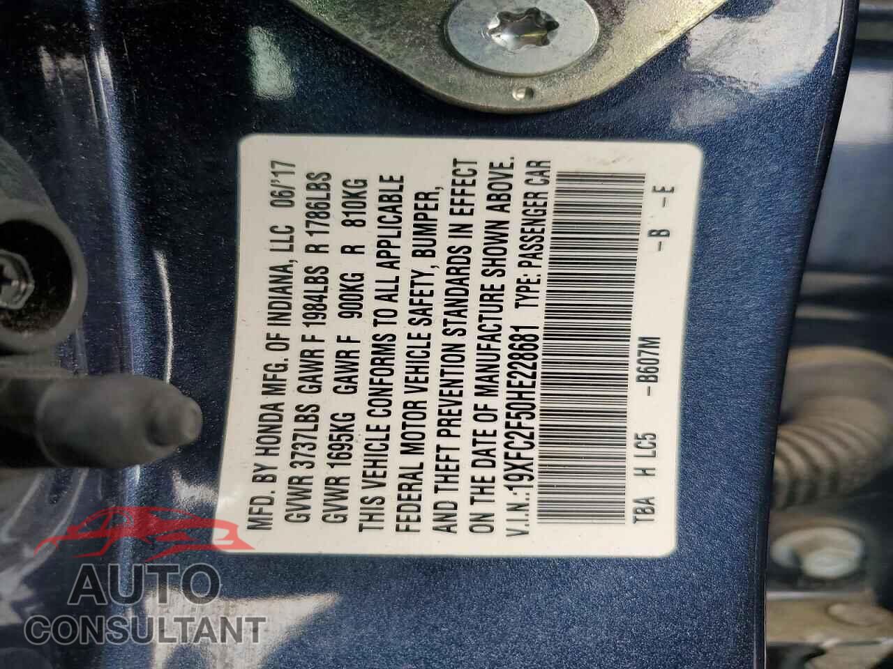 HONDA CIVIC 2017 - 19XFC2F50HE228681