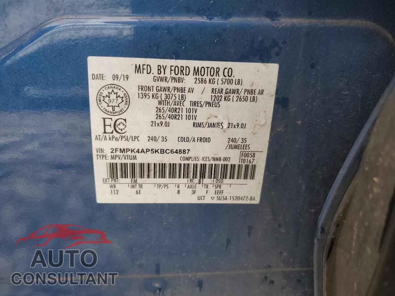 FORD EDGE 2019 - 2FMPK4AP5KBC64887