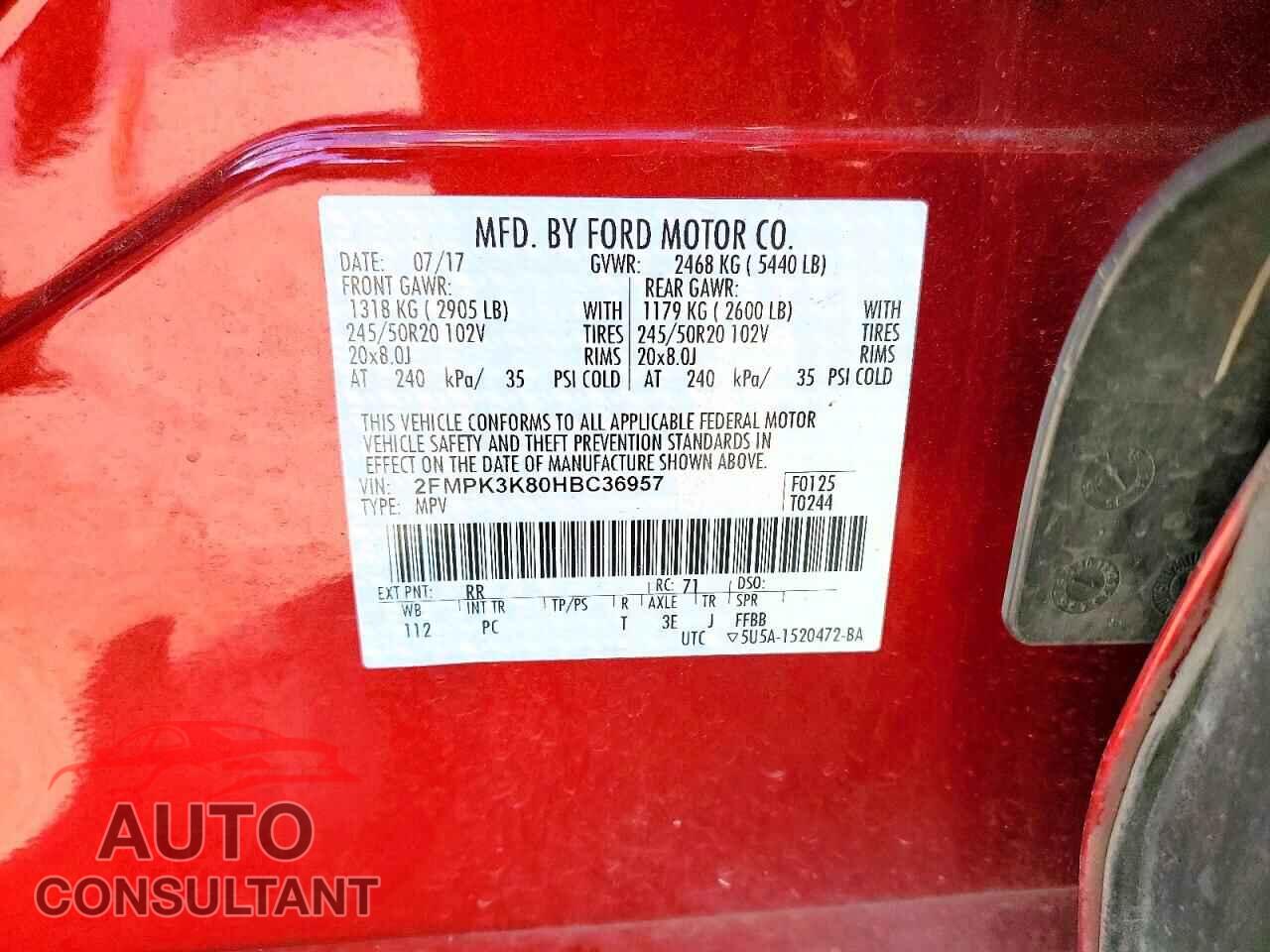 FORD EDGE 2017 - 2FMPK3K80HBC36957