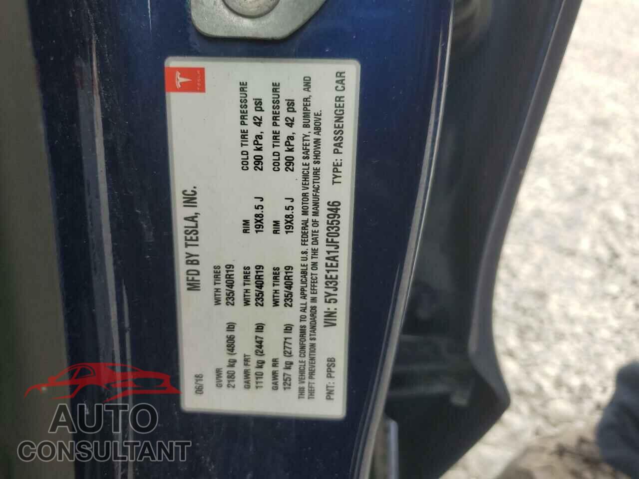 TESLA MODEL 3 2018 - 5YJ3E1EA1JF035946