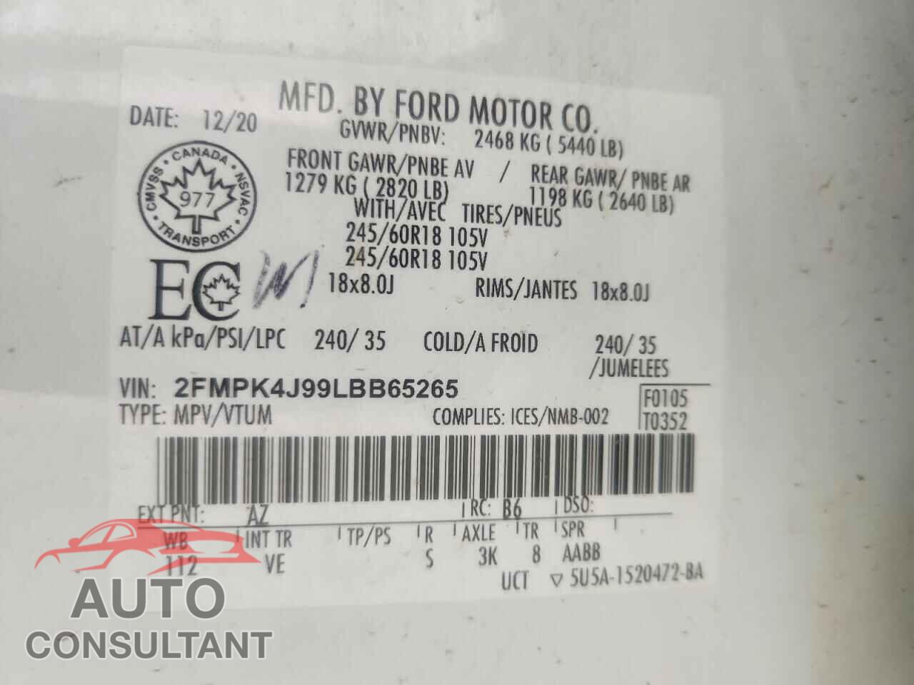 FORD EDGE 2020 - 2FMPK4J99LBB65265