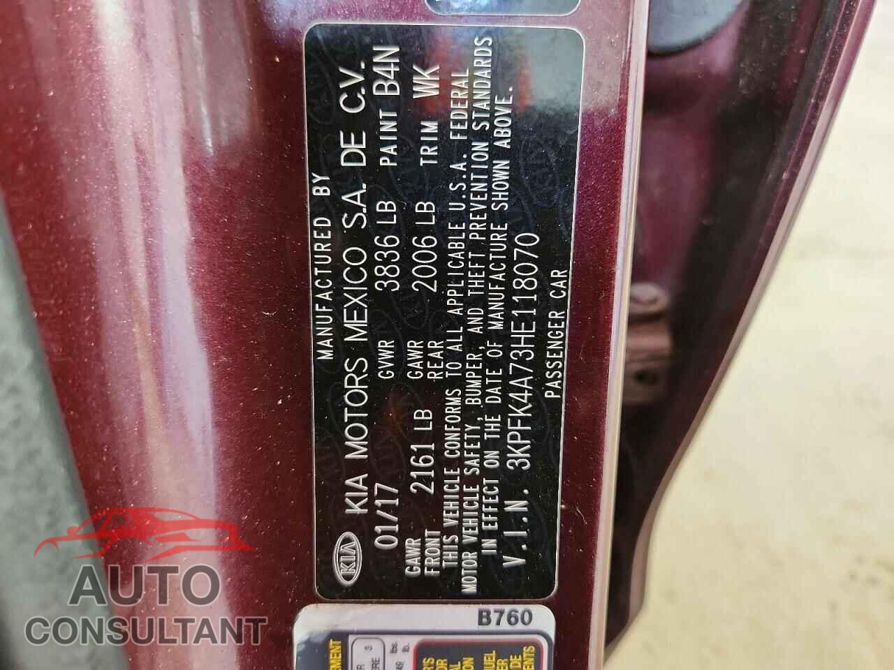 KIA FORTE 2017 - 3KPFK4A73HE118070