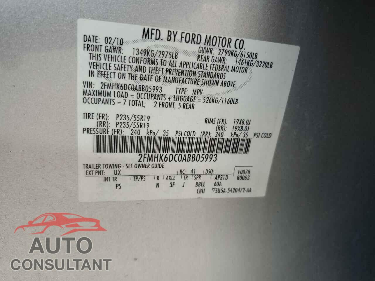 FORD FLEX 2010 - 2FMHK6DC0ABB05993