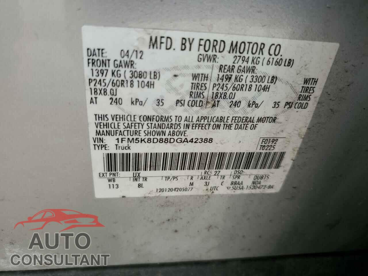 FORD EXPLORER 2013 - 1FM5K8D88DGA42388