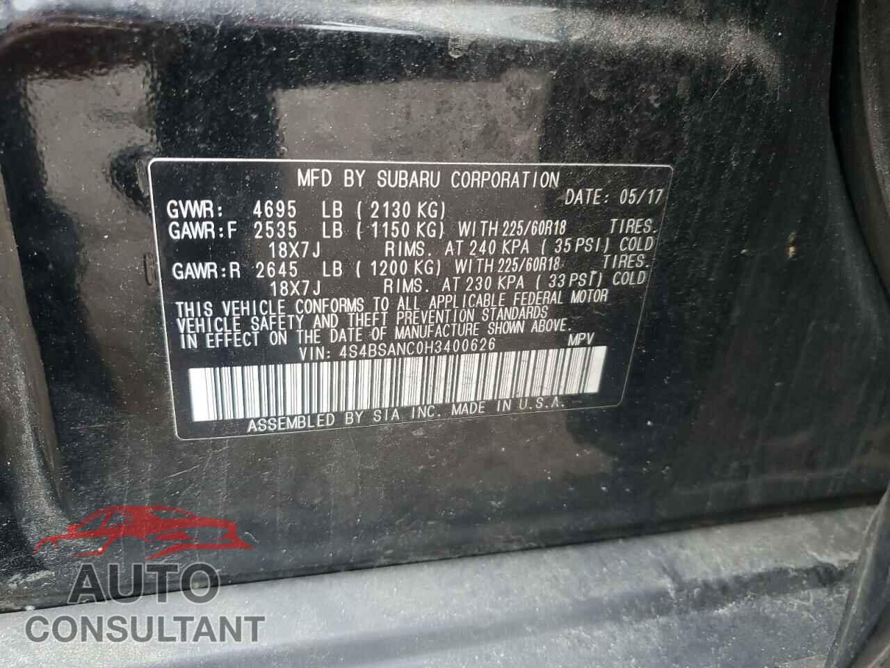 SUBARU OUTBACK 2017 - 4S4BSANC0H3400626