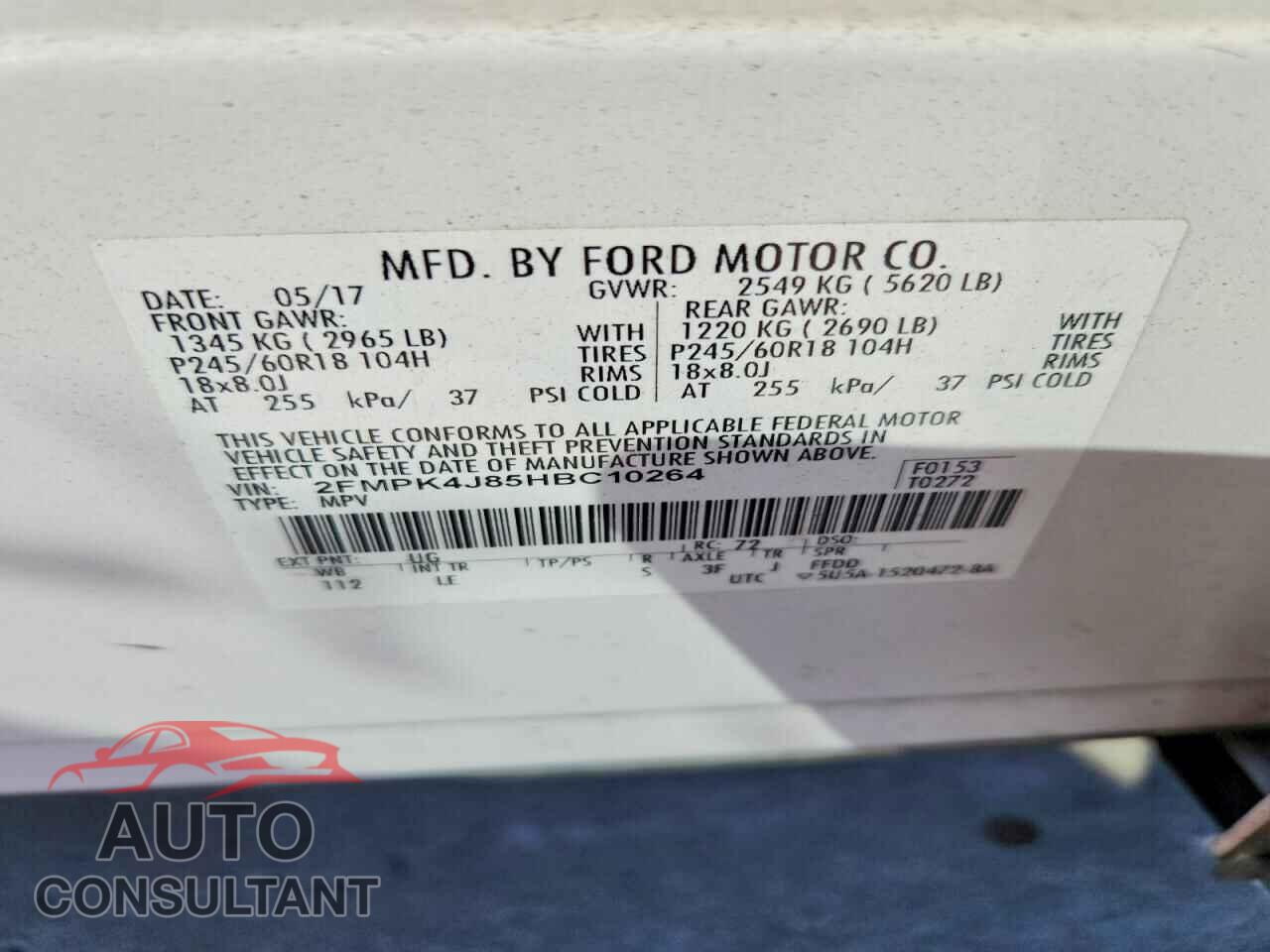 FORD EDGE 2017 - 2FMPK4J85HBC10264
