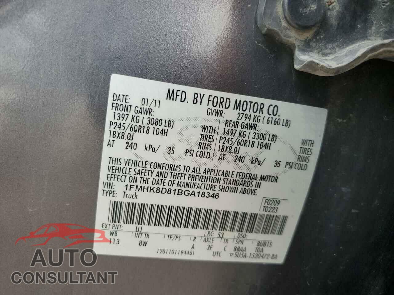 FORD EXPLORER 2011 - 1FMHK8D81BGA18346