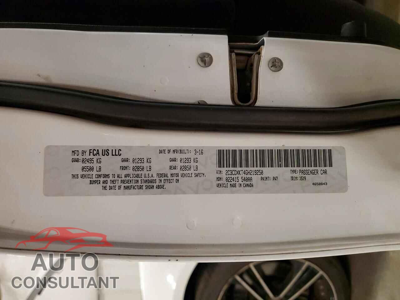 DODGE CHARGER 2016 - 2C3CDXKT4GH219250