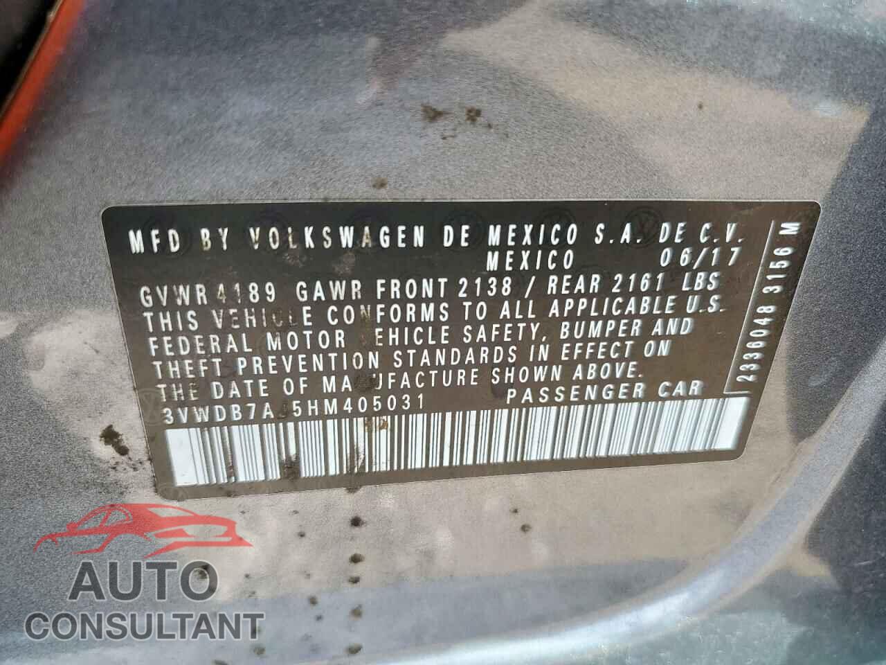 VOLKSWAGEN JETTA 2017 - 3VWDB7AJ5HM405031