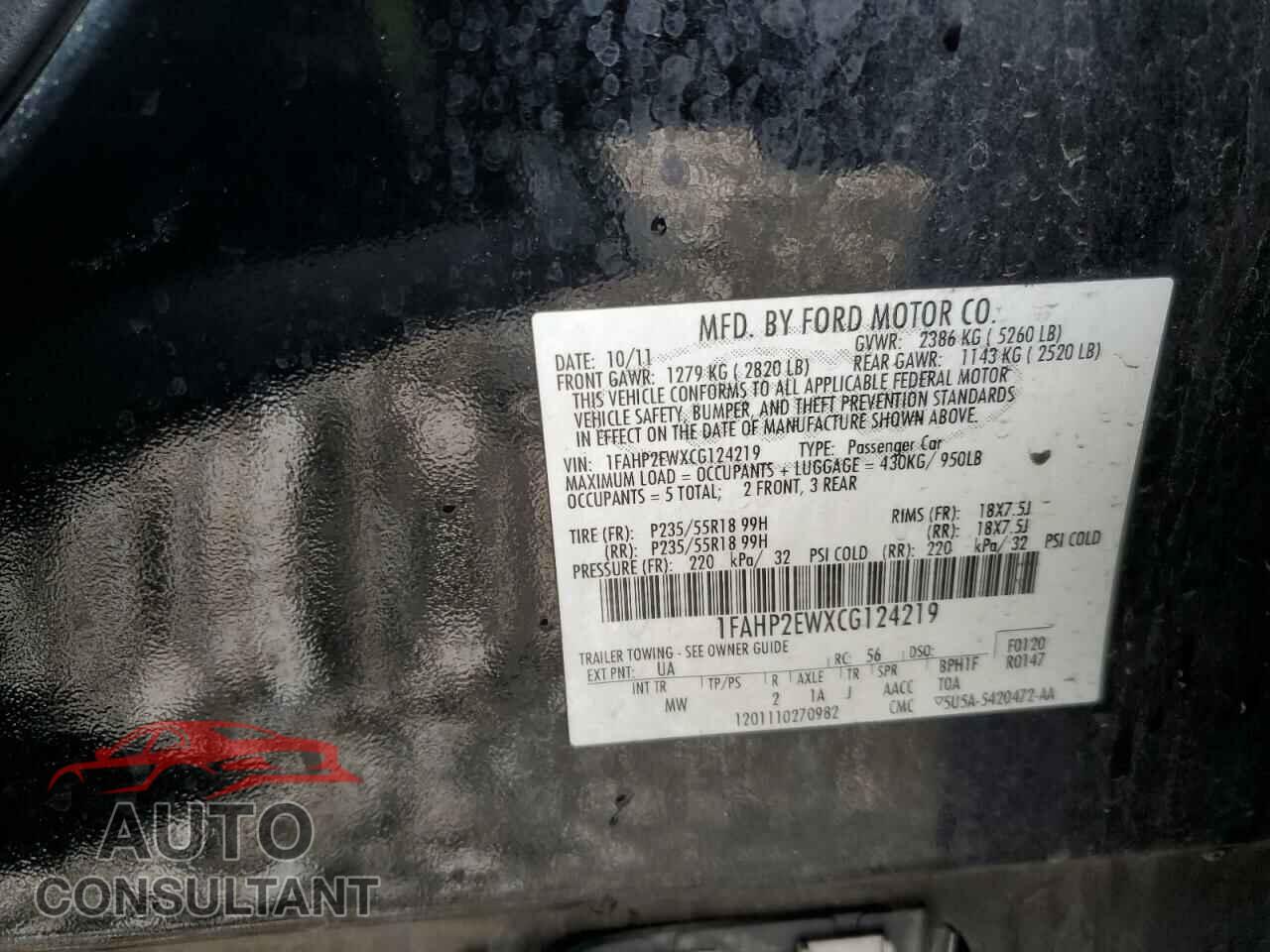 FORD TAURUS 2012 - 1FAHP2EWXCG124219