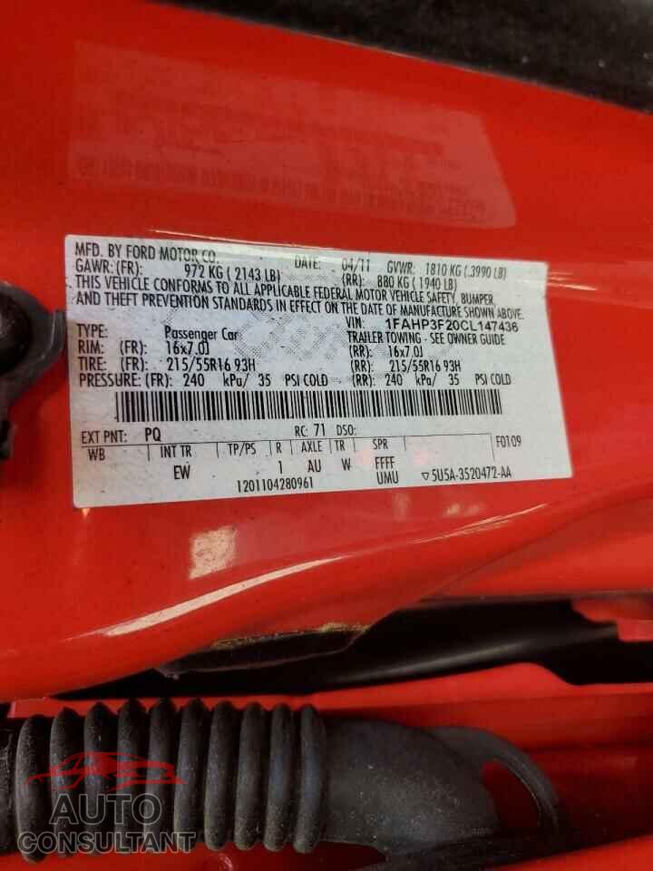 FORD FOCUS 2012 - 1FAHP3F20CL147436