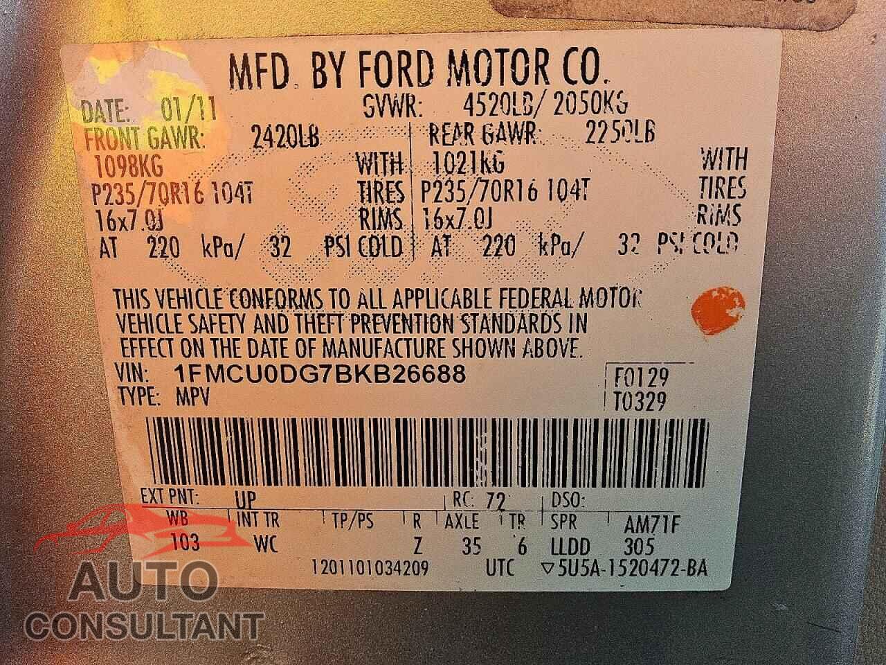 FORD ESCAPE 2011 - 1FMCU0DG7BKB26688
