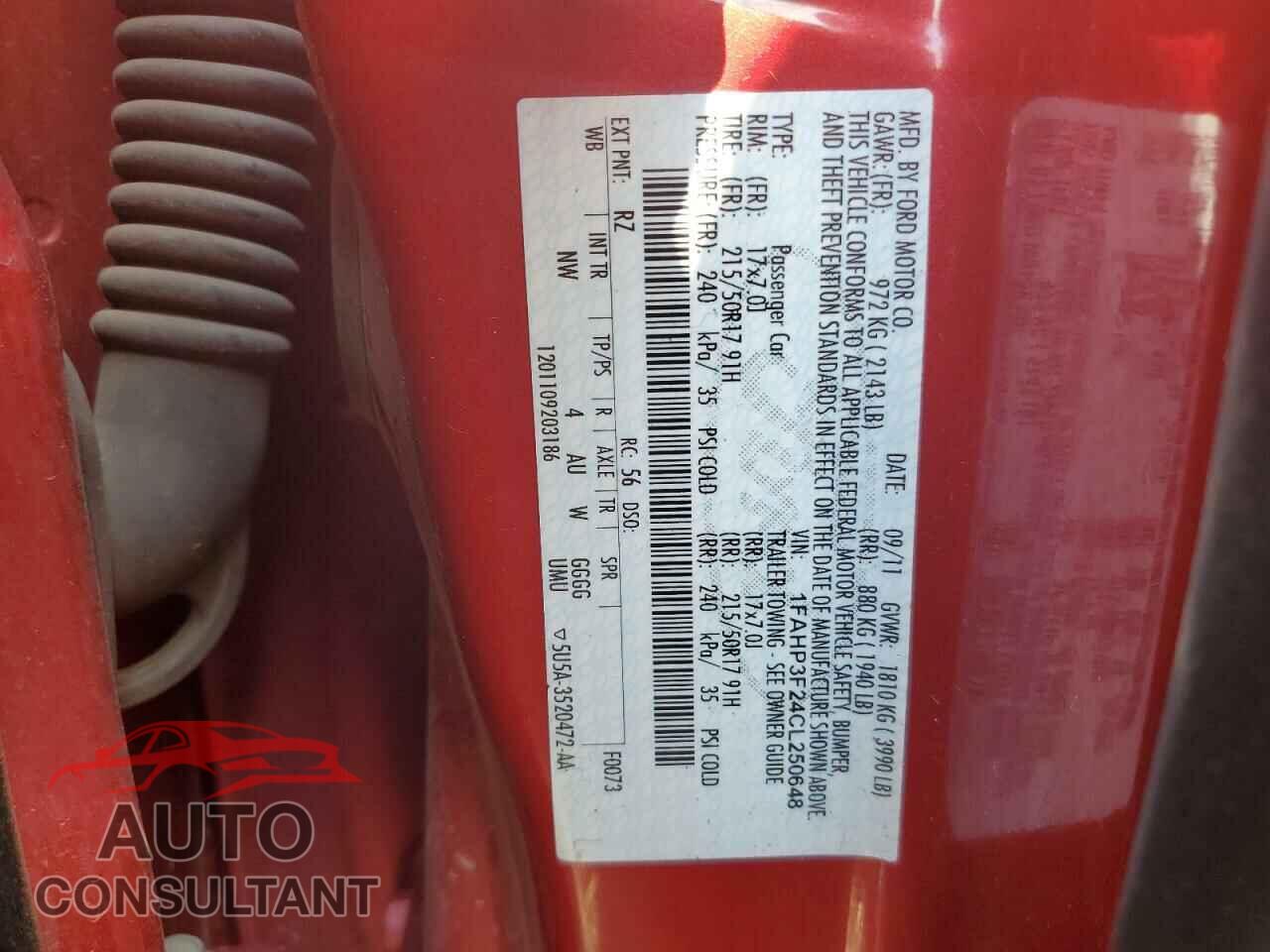 FORD FOCUS 2012 - 1FAHP3F24CL250648