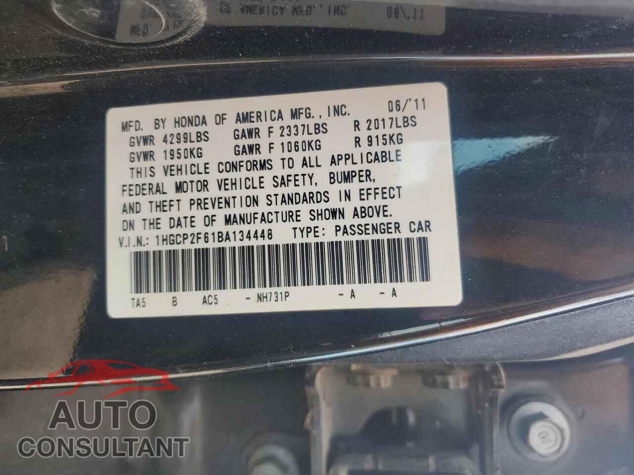 HONDA ACCORD 2011 - 1HGCP2F61BA134448