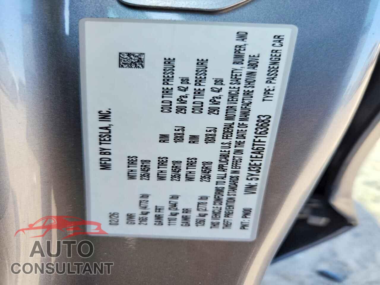 TESLA MODEL 3 2026 - 5YJ3E1EA6TF163683