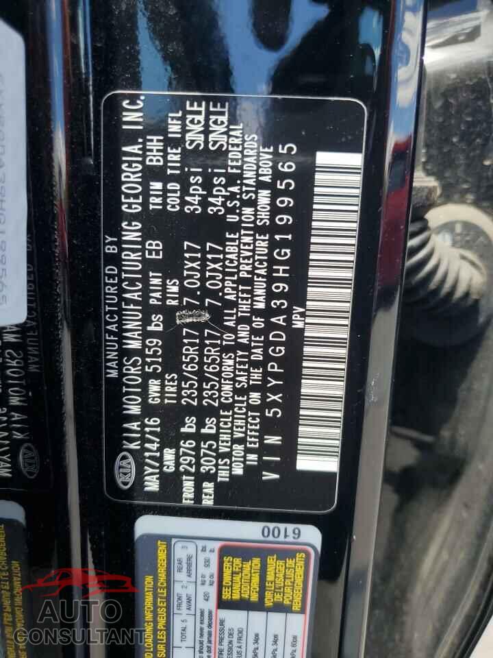 KIA SORENTO 2017 - 5XYPGDA39HG199565