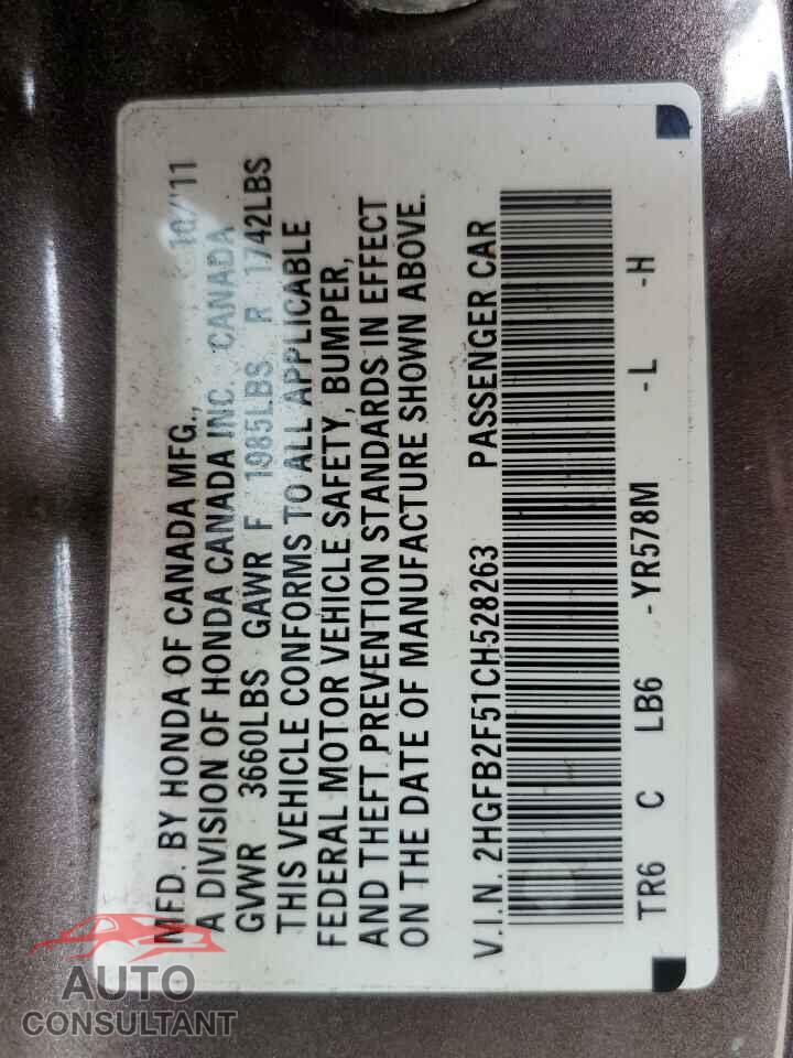 HONDA CIVIC 2012 - 2HGFB2F51CH528263