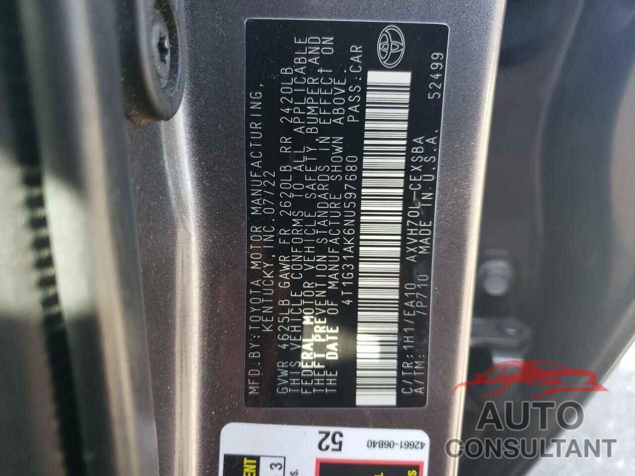 TOYOTA CAMRY 2022 - 4T1G31AK6NU597680