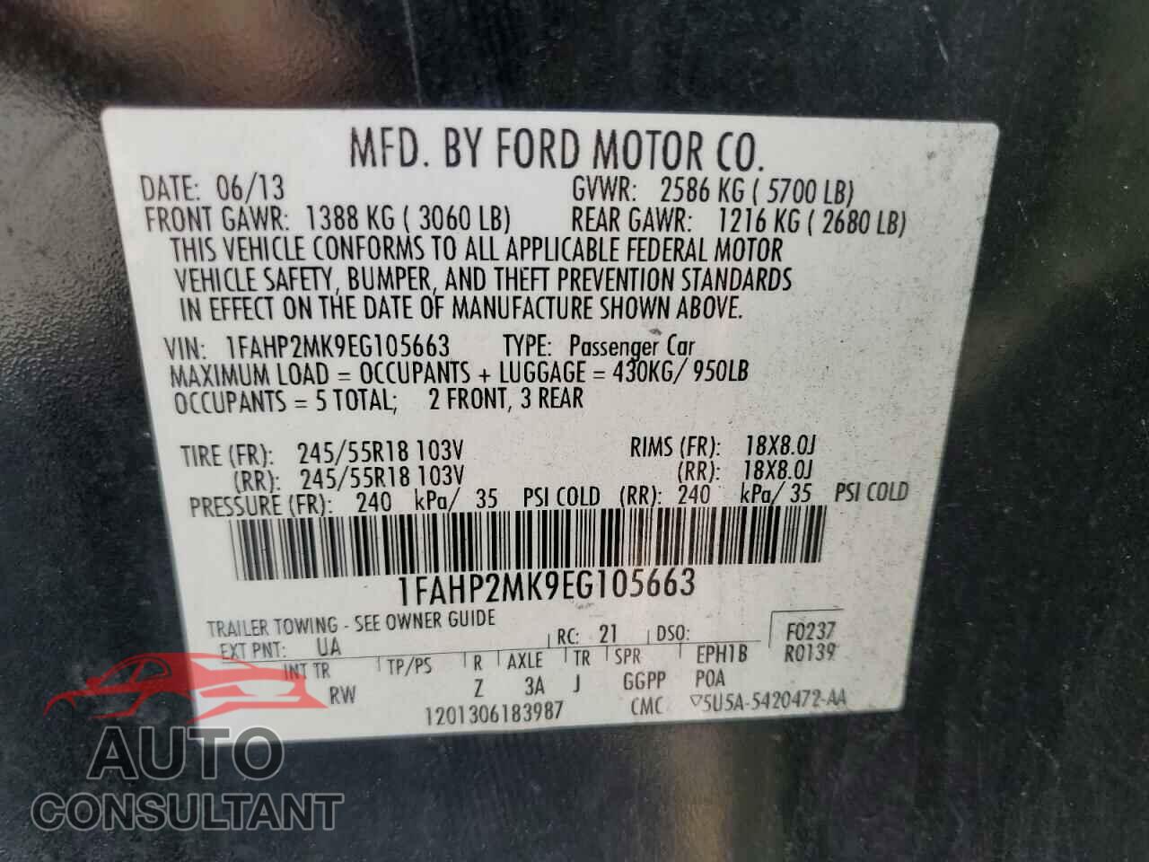 FORD TAURUS 2014 - 1FAHP2MK9EG105663