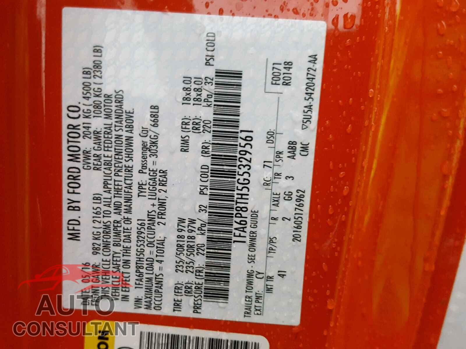 FORD MUSTANG 2016 - 1FA6P8TH5G5329561