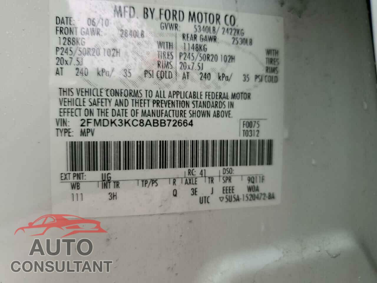 FORD EDGE 2010 - 2FMDK3KC8ABB72664