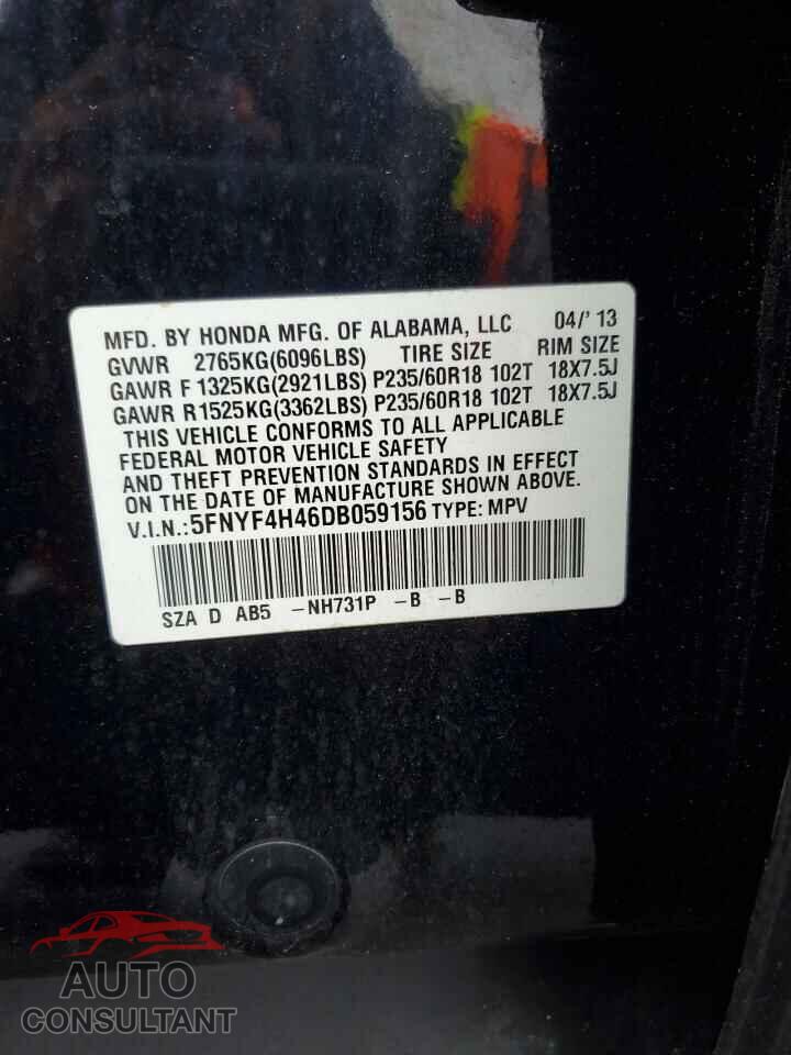 HONDA PILOT 2013 - 5FNYF4H46DB059156