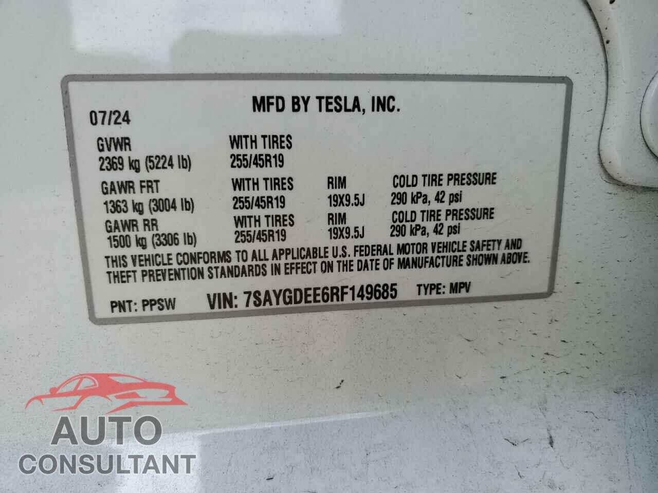 TESLA MODEL Y 2024 - 7SAYGDEE6RF149685