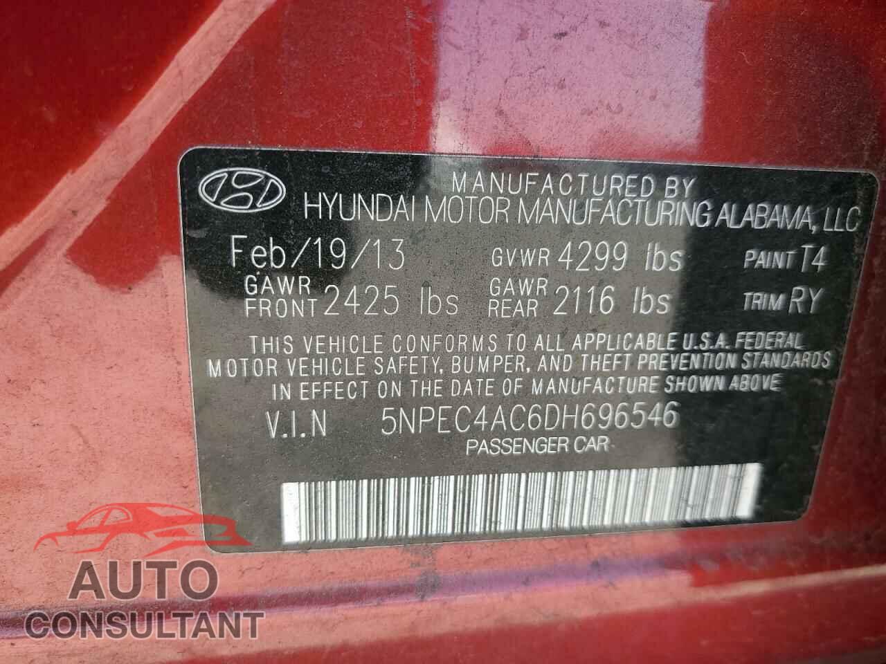 HYUNDAI SONATA 2013 - 5NPEC4AC6DH696546