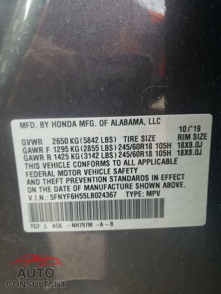 HONDA PILOT 2020 - 5FNYF6H55LB024367