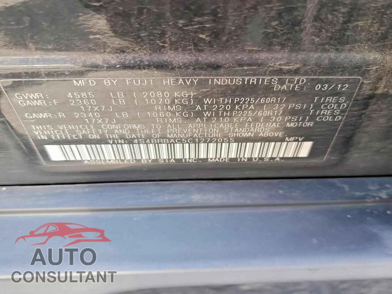 SUBARU OUTBACK 2012 - 4S4BRBAC5C1272055