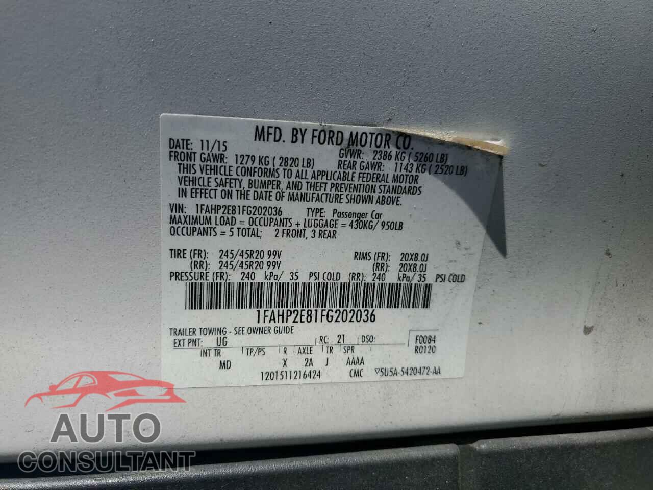 FORD TAURUS 2015 - 1FAHP2E81FG202036