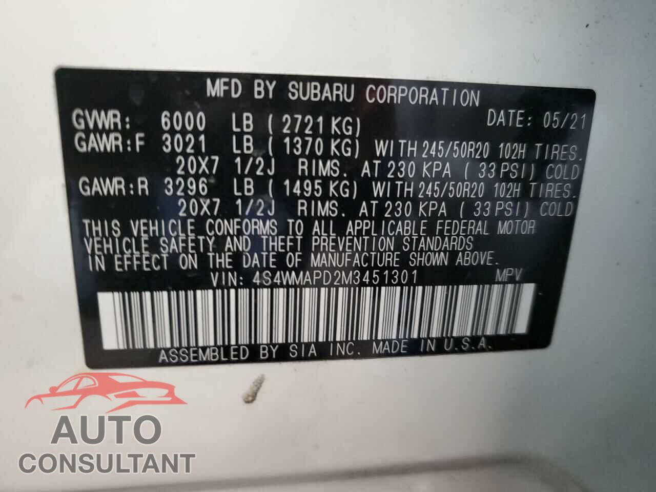 SUBARU ASCENT 2021 - 4S4WMAPD2M3451301