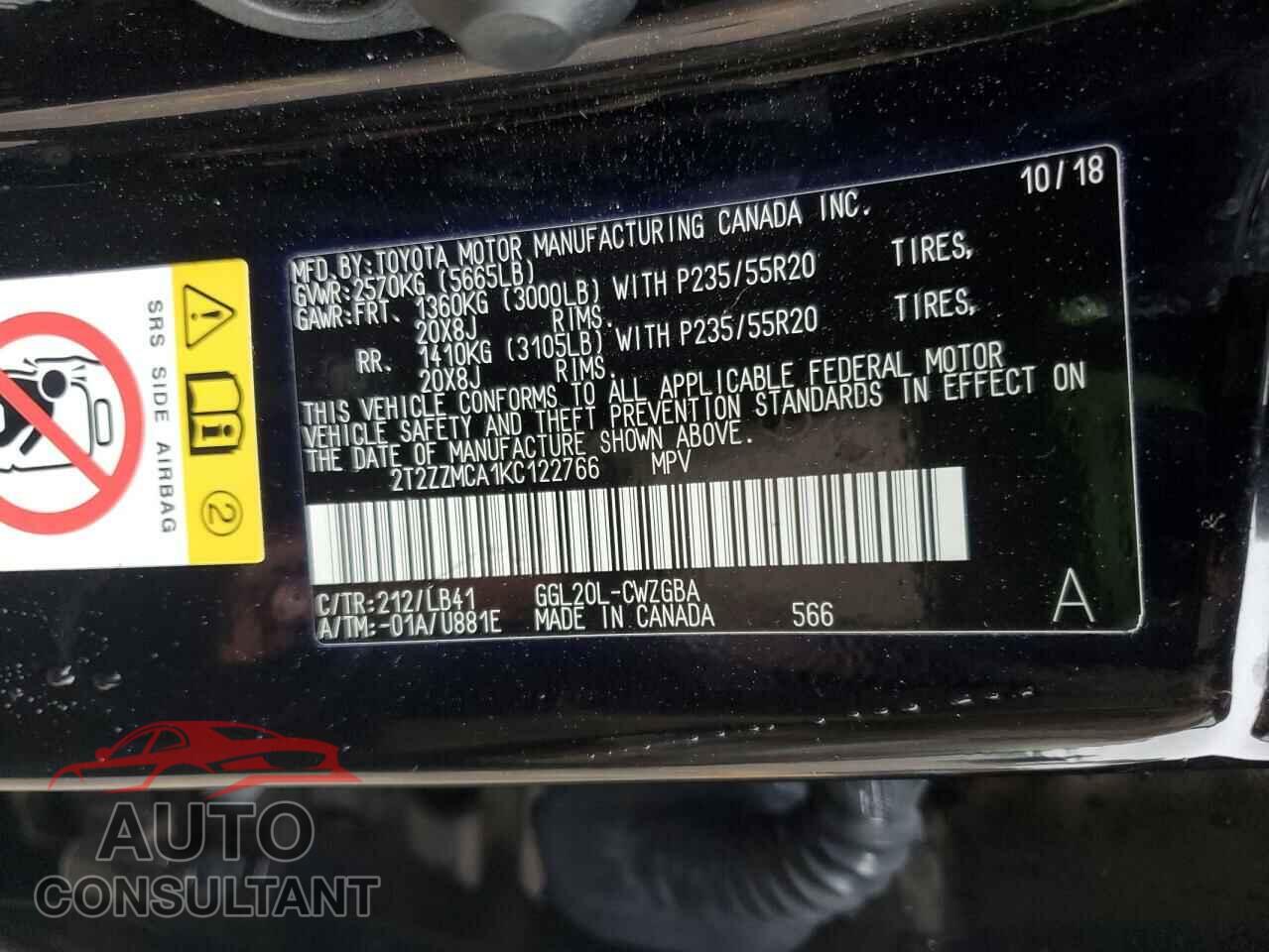 LEXUS RX350 2019 - 2T2ZZMCA1KC122766