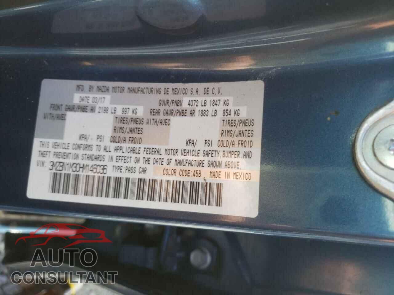 MAZDA 3 2017 - 3MZBN1M30HM146036