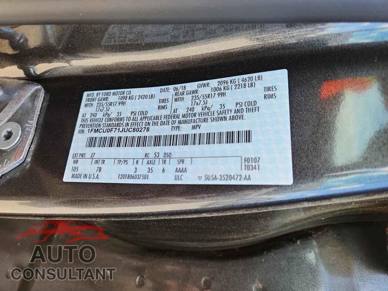 FORD ESCAPE 2018 - 1FMCU0F71JUC80278