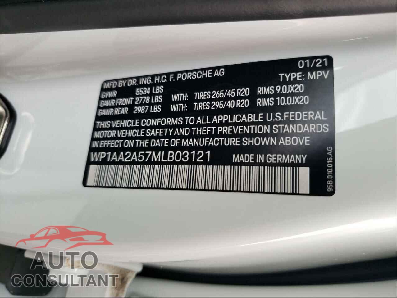 PORSCHE MACAN 2021 - WP1AA2A57MLB03121