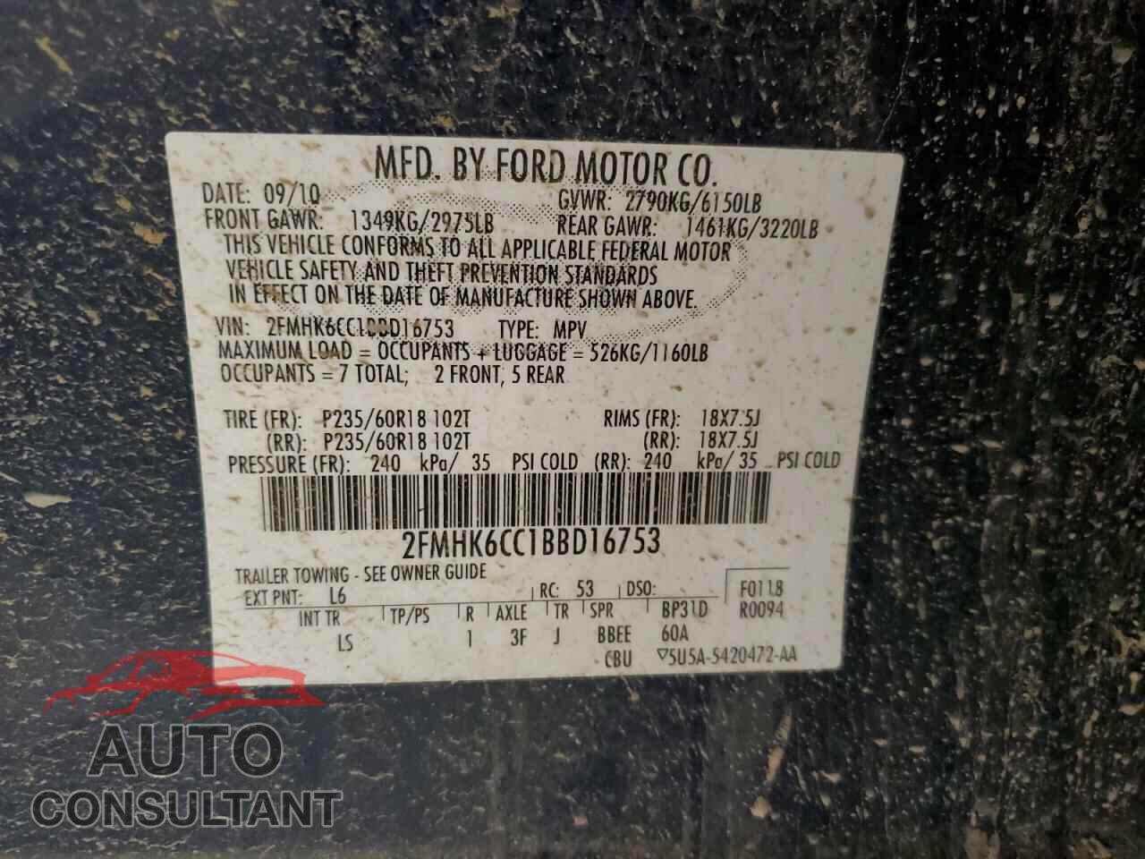 FORD FLEX 2011 - 2FMHK6CC1BBD16753