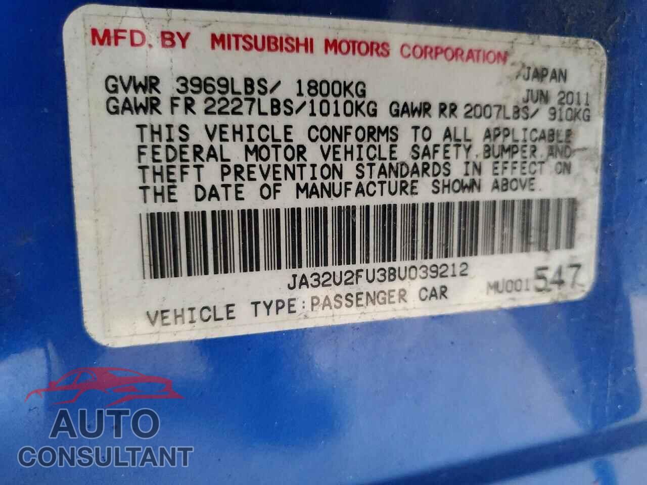 MITSUBISHI LANCER 2011 - JA32U2FU3BU039212