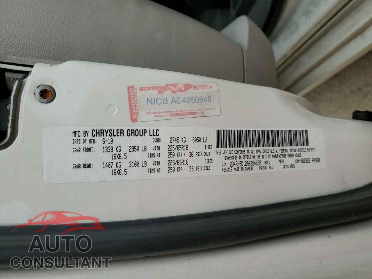 DODGE CARAVAN 2010 - 2D4RN5D12AR354539