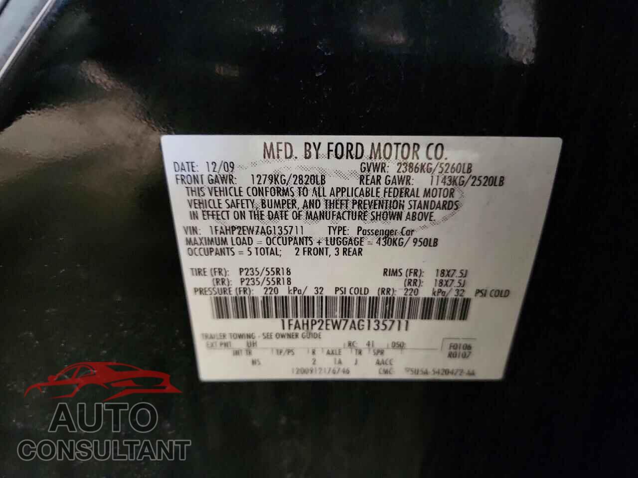 FORD TAURUS 2010 - 1FAHP2EW7AG135711
